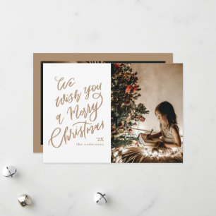 Merry Christmas Lettering Gold Photo Holiday Card