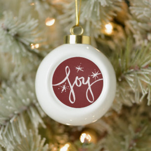 Merry Christmas Lettering Joy Snowflakes Handdrawn Ceramic Ball Christmas Ornament