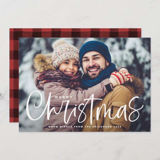 Merry Christmas Lettering Overlay Photo Holiday Card (Front/Back)