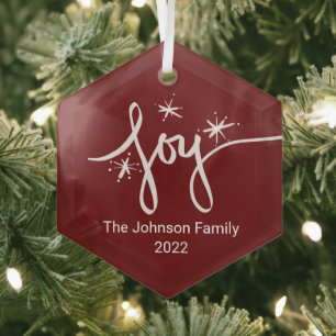 Merry Christmas Lettering  Snowflakes Joy  Glass O Tree Decoration
