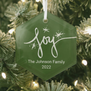 Merry Christmas Lettering  Snowflakes Joy  Glass Tree Decoration