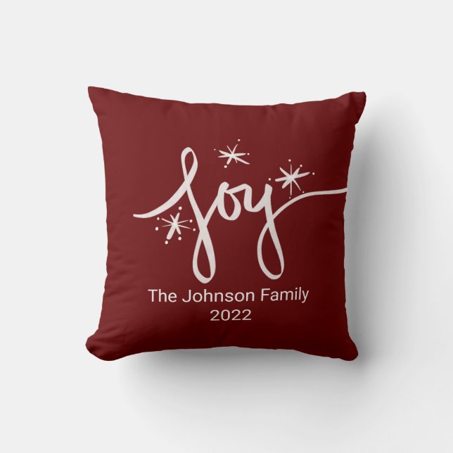 Merry Christmas Lettering  Snowflakes Joy Pink Cushion (Front)