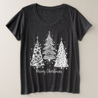 Merry Christmas Lettering with Christmas Trees Plus Size T-Shirt