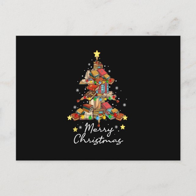 Merry Christmas Library Tree Book Reading Lover Li Postcard (Front)