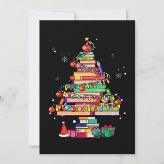 Merry Christmas Library Tree Invitation (Front)
