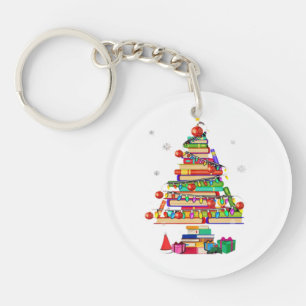 Merry Christmas Library Tree Key Ring