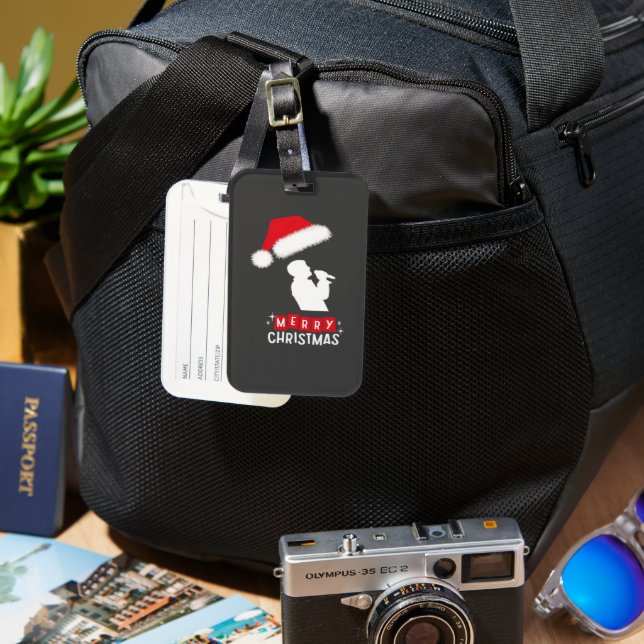 Merry Christmas Library Tree Luggage Tag (Front & Back)