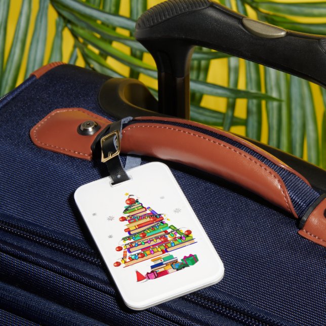 Merry Christmas Library Tree Luggage Tag (Front Insitu 1)