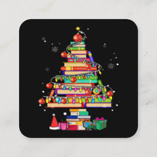 Merry Christmas Library Tree Square Business Card