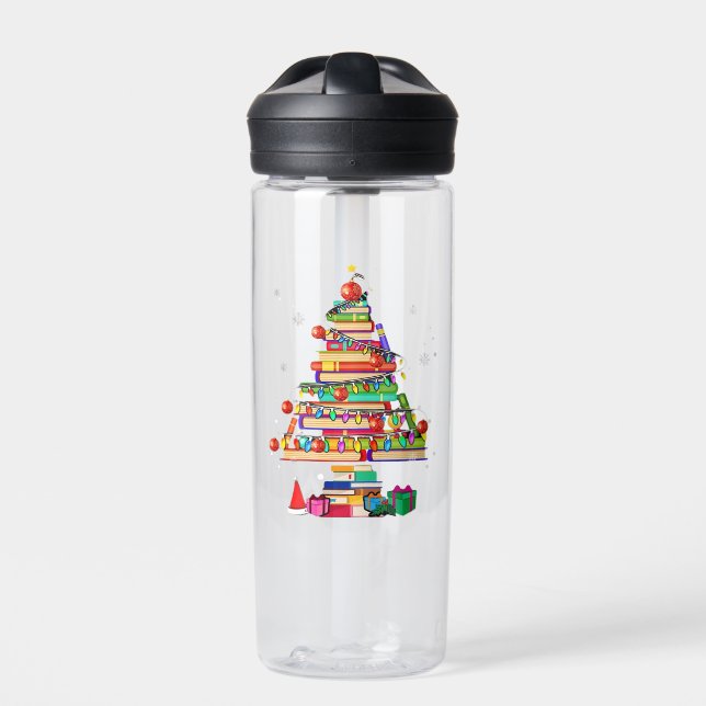 Merry Christmas Library Tree Water Bottle (Front)