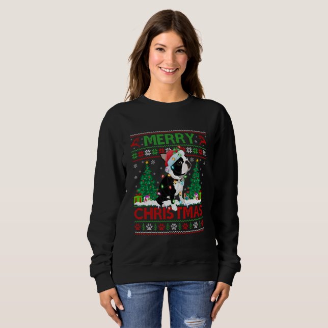 Merry Christmas Lighting Ugly Boston Terrier Chris Sweatshirt (Front Full)