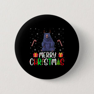 Merry Christmas Lights Bear Reindeer Hat Xmas Pjs  6 Cm Round Badge