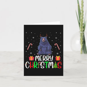 Merry Christmas Lights Bear Reindeer Hat Xmas Pjs Card