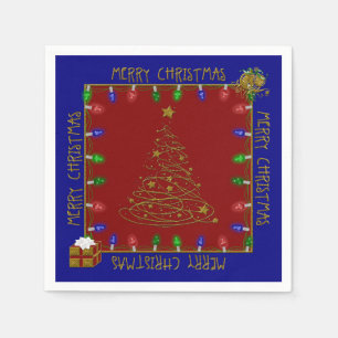 Merry Christmas Lights-Blue-Red-2-PAPER NAPKINS