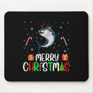 Merry Christmas Lights Bluefin Tuna Reindeer Hat X Mouse Pad