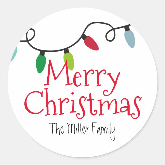 Merry Christmas Lights Custom Classic Round Sticker (Front)