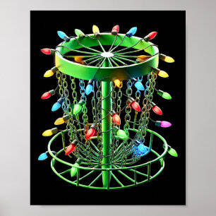 Merry Christmas Lights Disc Golf Basket Golfer Xma Poster