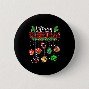 Merry Christmas Lights Dog Paw Xmas 6 Cm Round Badge