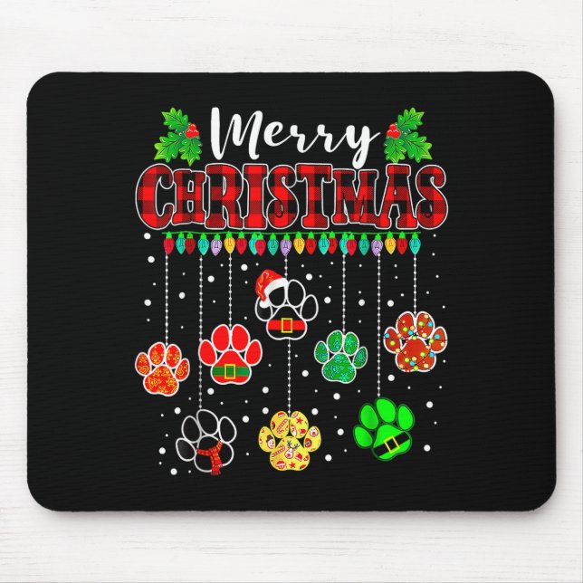 Merry Christmas Lights Dog Paw Xmas  Mouse Pad (Front)