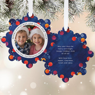 Merry Christmas Lights Family Photo Modern Tree Decoration Card