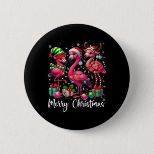 Merry Christmas Lights Flamingo Santa Hat Snow Xma 6 Cm Round Badge