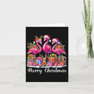 Merry Christmas Lights Flamingo Santa Hat Snow Xma Card