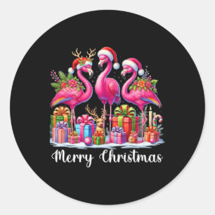 Merry Christmas Lights Flamingo Santa Hat Snow Xma Classic Round Sticker
