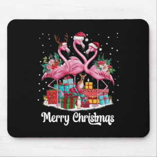 Merry Christmas Lights Flamingo Santa Hat Snow Xma Mouse Pad
