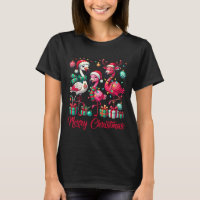 Merry Christmas Lights Flamingo Santa Hat Snow Xma
