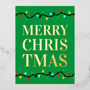Merry Christmas Lights Foil Holiday Postcard
