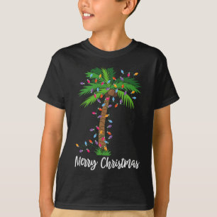 Merry Christmas Lights Palm Tree Beach Xmas Pajama T-Shirt