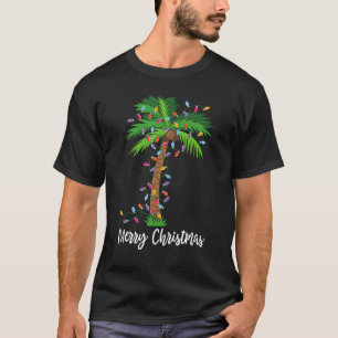 Merry Christmas Lights Palm Tree Beach Xmas Pajama T-Shirt