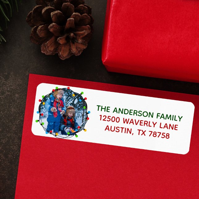 Merry Christmas Lights Photo Cute Return Address (Creator Uploaded)