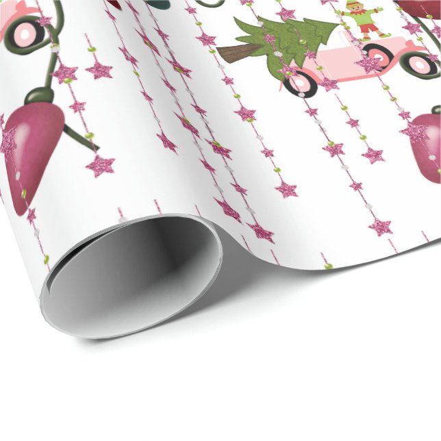 Merry Christmas Lights Pink Car Wrapping Paper (Roll Corner)