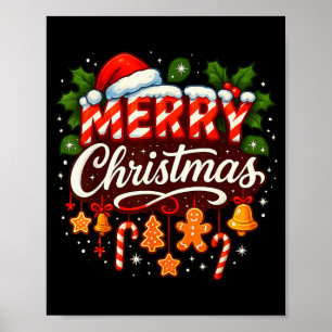 Merry Christmas Lights Red Santa Hat Family Xmas P Poster