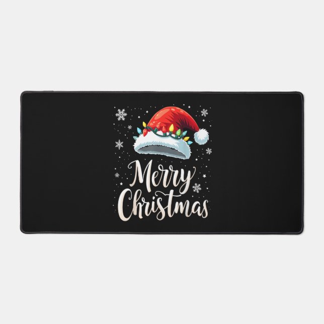Merry Christmas Lights Red Santa Hat Tree Family Desk Mat (Front)