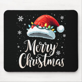 Merry Christmas Lights Red Santa Hat Tree Family Mouse Pad