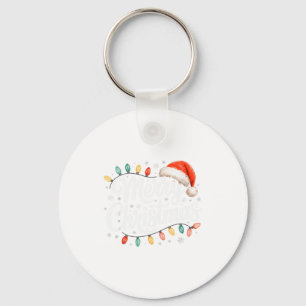 Merry Christmas Lights Red Santa Hat Xmas Family Key Ring