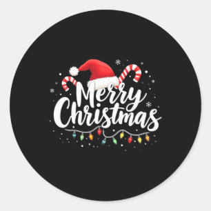 Merry Christmas Lights Red Santa Hat Xmas Family M Classic Round Sticker