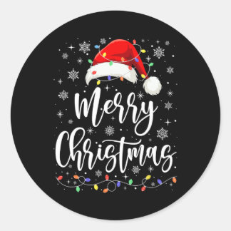 Merry Christmas Lights Red Santa Hat Xmas Family M Classic Round Sticker