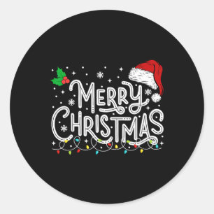 Merry Christmas Lights Red Santa Hat Xmas Family M Classic Round Sticker