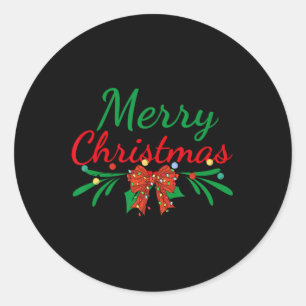 Merry Christmas Lights Red Santa Hat Xmas Family M Classic Round Sticker