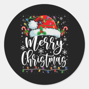 Merry Christmas Lights Red Santa Hat Xmas Family M Classic Round Sticker