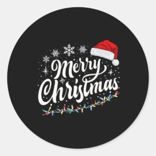 Merry Christmas Lights Red Santa Hat Xmas Family M Classic Round Sticker
