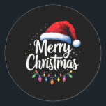 Merry Christmas Lights Red Santa Hat Xmas Family M Classic Round Sticker<br><div class="desc">Merry Christmas Lights Red Santa Hat Xmas Family Men Women 1</div>