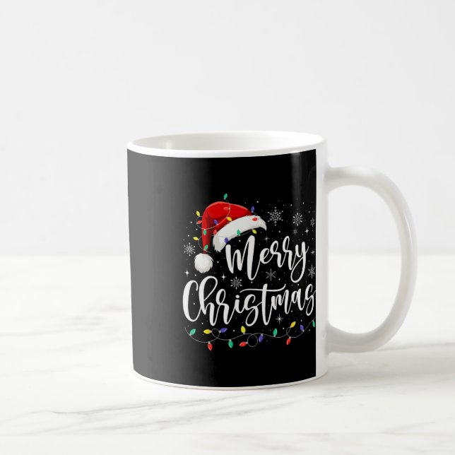 Merry Christmas Lights Red Santa Hat Xmas Family M Coffee Mug (Right)