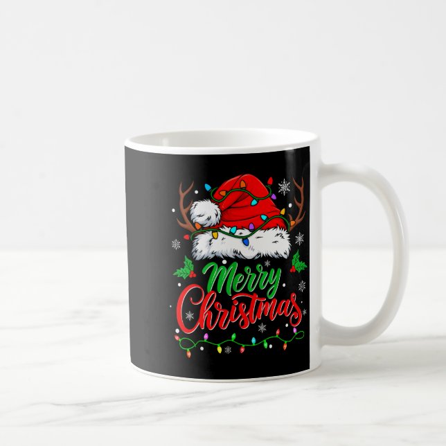 Merry Christmas Lights Red Santa Hat Xmas Family M Coffee Mug (Right)