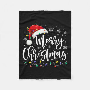 Merry Christmas Lights Red Santa Hat Xmas Family M Fleece Blanket
