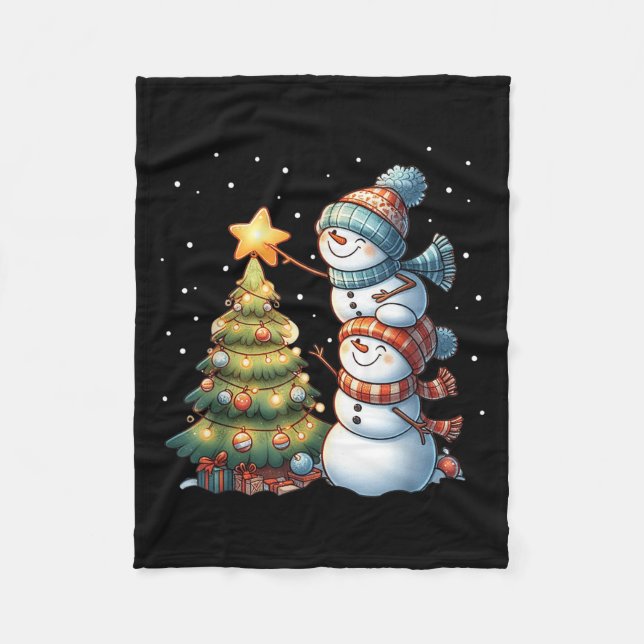Merry Christmas Lights Red Santa Hat Xmas Family M Fleece Blanket (Front)