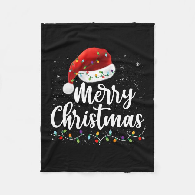 Merry Christmas Lights Red Santa Hat Xmas Family M Fleece Blanket (Front)